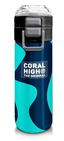 Coral High Erkek Çocuk İçin 500 ml'lik Paslanmaz Çelik Termos/Suluk - Lacivert Turkuaz Desenli
