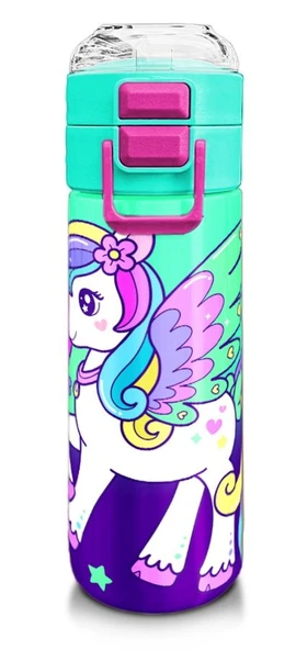 Coral High 500 ml Kız Çocuk Pipetli Termos/Matara - Mor Su Yeşili Unicorn Desenli  - Çift Kullanım Özelliği
