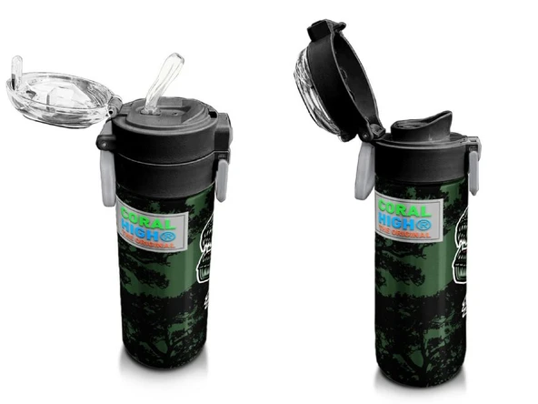 Coral High 500 ml Koyu Yeşil Siyah Dinozor Desenli  - Erkek Çocuk Paslanmaz Çelik Okul Termosu/Suluk/Matara - 4