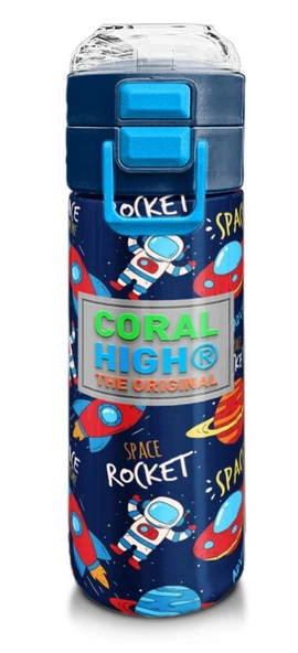 Coral High Erkek Çocuk İçin 500 ml'lik Paslanmaz Çelik Termos/Suluk - Lacivert Mavi Uzay Desenli