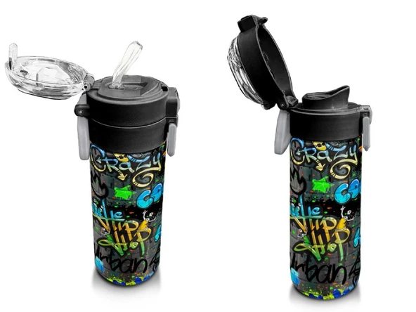 Coral High Çelik Matara Termos/Suluk 31972 - 500ml, Erkek Çocuk - Siyah Mavi Grafiti Desenli - Resim 4