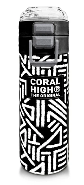Coral High 500 ml Paslanmaz Çelik Okul Termosu/Suluk/Matara - Erkek Çocuk - SiyahBeyaz Geometrik Desenli  - Sızdırma Yapmaz