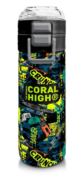 Coral High 500 ml Erkek Çocuk Pipetli Termos/Matara - Nefti Siyah Tamir Seti Desenli  - Çift Kullanım Özelliği
