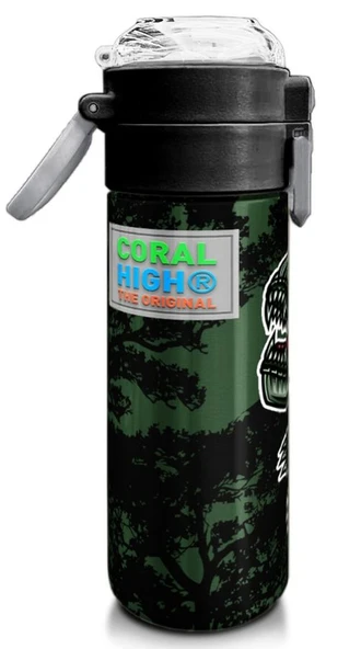 Coral High 500 ml Koyu Yeşil Siyah Dinozor Desenli  - Erkek Çocuk Paslanmaz Çelik Okul Termosu/Suluk/Matara - 3