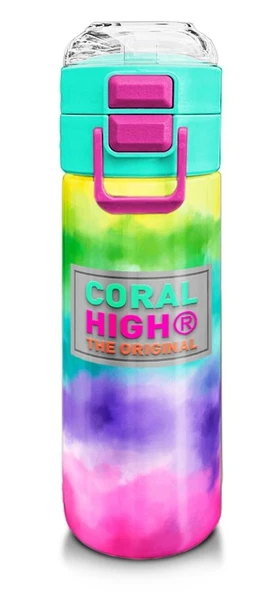 Coral High Kız Çocuk 500 ml Okul ve Günlük Paslanmaz Çelik Termos - Renkli Batik Desenli  - Sızdırmaz