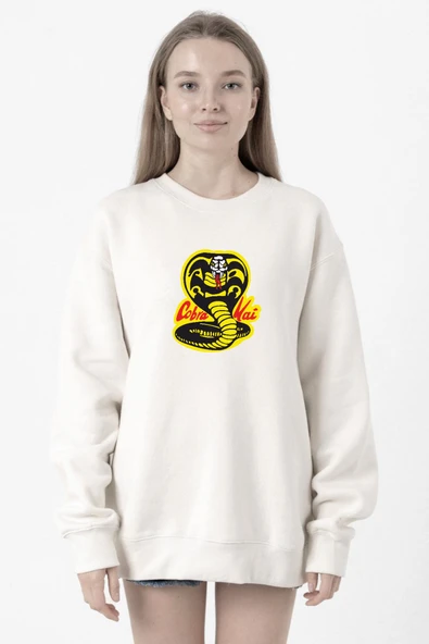 Cobra Kai Logo Beyaz Kadın 2ip Sweatshirt - Resim 2