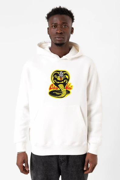 Cobra Kai Logo Beyaz Erkek 3ip Kapşonlu Sweatshirt - Resim 2