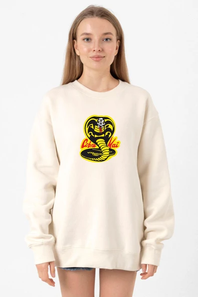Cobra Kai Logo Ekru Kadın 2ip Sweatshirt - Resim 2