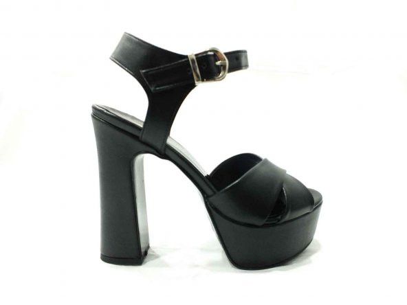 Çarıkçım 12 cm Topuklu Platformlu Kadın Ayakkabı Siyah 114 85