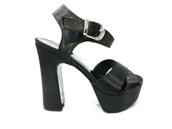 Çarıkçım 12 cm Topuklu Platformlu Kadın Ayakkabı Siyah-Saten 114 85