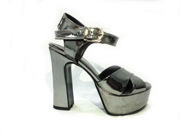 Çarıkçım 12 cm Topuklu Platformlu Kadın Ayakkabı Platin-Ayna 114 85