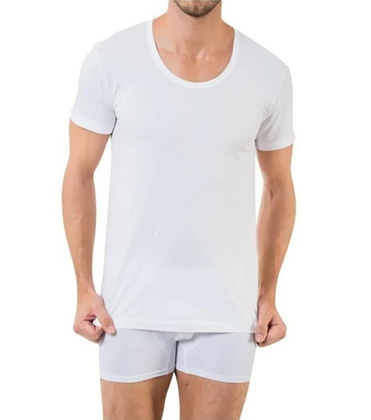 12 li Paket Nazar Yıldız Erkek Bisiklet Yaka Atlet Fanila Beyaz