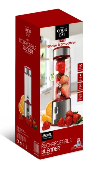 COOK EAT 450 Ml Taşınabilir Metal Kişişel Blender Shake'n Smoothies Blender Keskin Bıçaklı