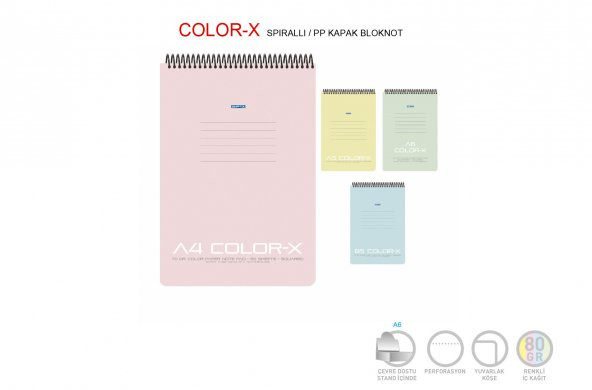 Gıpta Color-x Spiralli Plastik Kapak Bloknot A5 80 Yaprak Çizgili (3652)