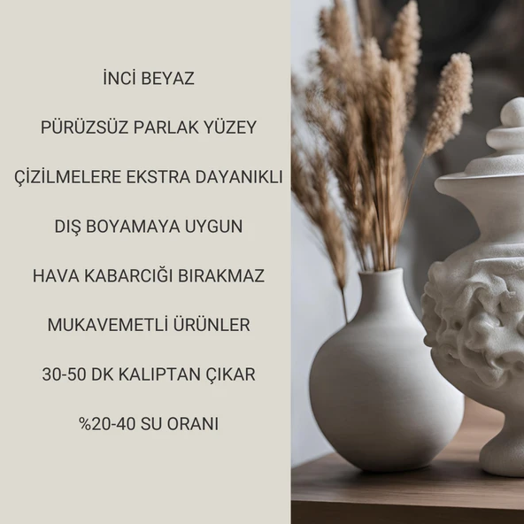 TAŞ TOZU HOBİ HARCI SERAMİK TOZU HEYKEL MUMLUK SAKSI YAPIMI ULTRA SERT MUKAVEMET İNCİ BEYAZI 5 KG - Resim 5