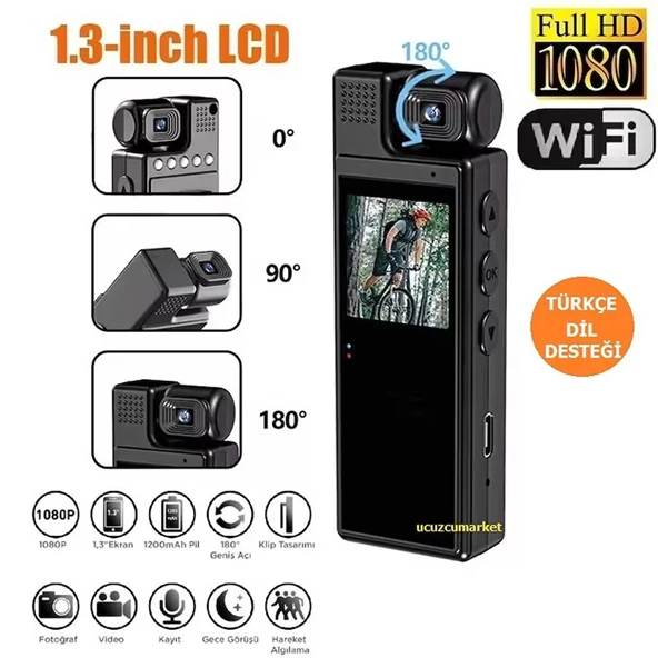 1.3 inç Ekran 1080 P Spor HD Wifi Özellikli Taşınabilir kamera