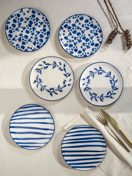 Handmade Trendy All in Blue 6 lı Pasta Seti 19 cm - Resim 2