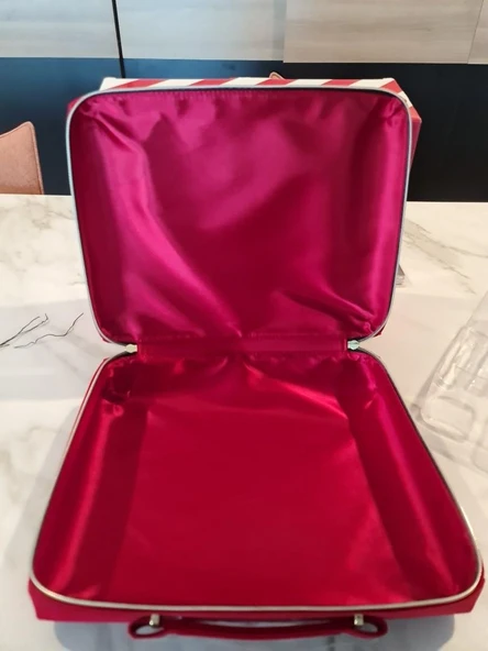 Estee Lauder Kırmızı Kadife Kozmetik Makyaj Çantası Büyük Boy VİNTAGE - 3