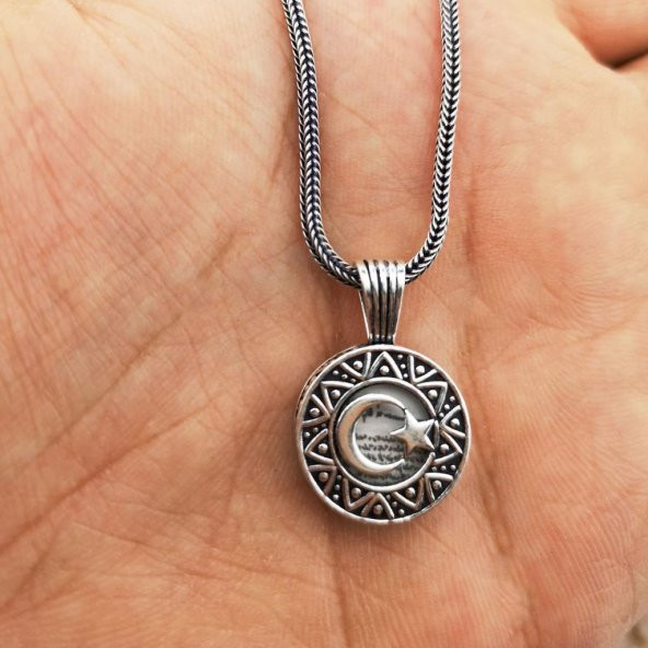 Ayyıldız Tasarımlı Cevşeni Kebir Dua Yazılı 925 Ayar Gümüş Kolye - 3