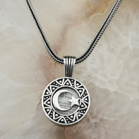 Ayyıldız Tasarımlı Cevşeni Kebir Dua Yazılı 925 Ayar Gümüş Kolye - 4