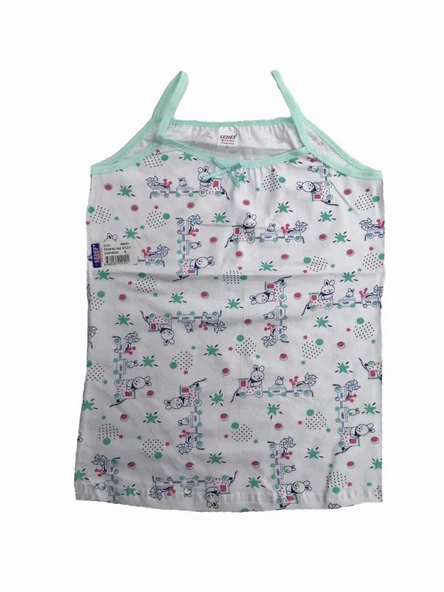 12 li Paket Sedef Yıldızı İp Askılı Desenli Kız Çocuk Atlet 1095 - Resim 4