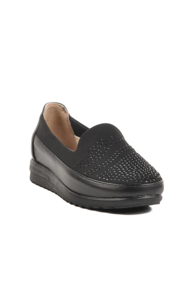 Aspor Siyah Hakiki Deri Kadın Casual Ayakkabı - Resim 3