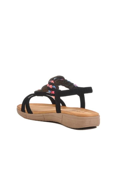 Voyager Siyah Hakiki Deri Kadın Düz Sandalet - 4