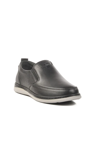 Aspor Siyah Hakiki Deri Ortopedik Erkek Casual Ayakkabı - Resim 3