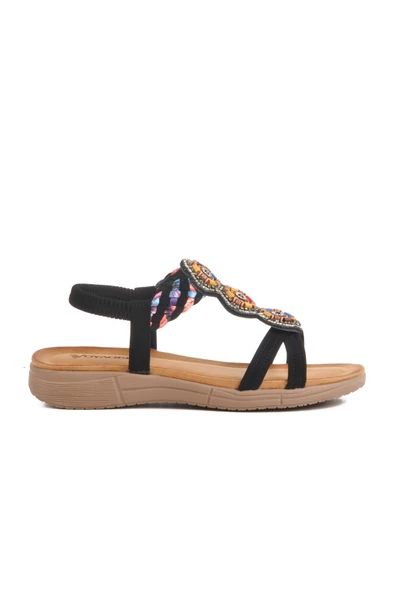 Voyager Siyah Hakiki Deri Kadın Düz Sandalet