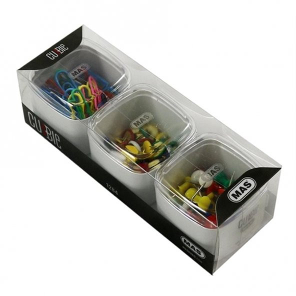 Mas Cubbie 3lü Ofis Set (Renkli Ataş,Renkli Raptiye,Renkli Harita Çivisi)