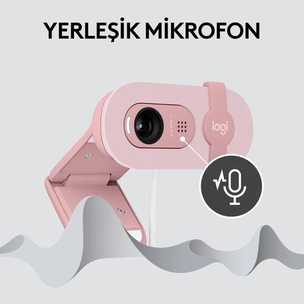 Logitech BRIO 100 Full HD 1080p Gizlilik Kapaklı Mikrofonlu Web Kamerası - Pembe - 5