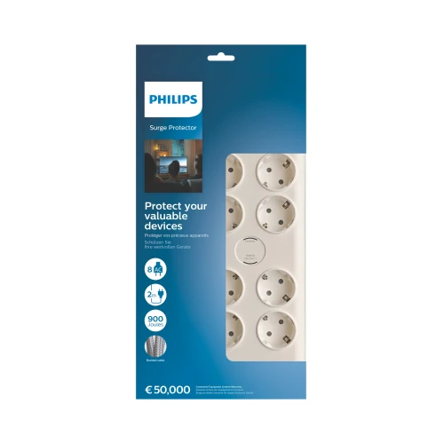 PHILIPS SPN7080WA/62, 8 Soket, Akim Korumali Priz, 2Mt Kablo, Beyaz