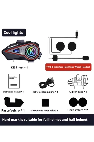 2 Kişi Eşleşmeli Intercom 1000 Metre Kask Kulaklığı Su Geçirmez Bluetooth 5.3 Motosiklet Kulaklık K23S - 5
