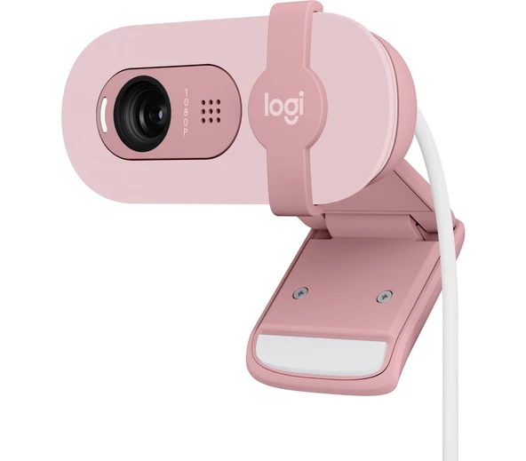 Logitech BRIO 100 Full HD 1080p Gizlilik Kapaklı Mikrofonlu Web Kamerası - Pembe