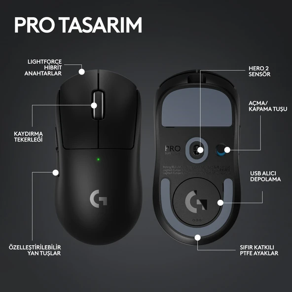 Logitech G Pro X Superlıght 2 Hafif Hero 2 Sensör 32.000 Dpı Lıghtspeed Kablosuz Oyuncu Mouse - Resim 7