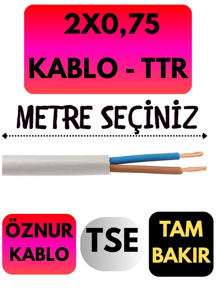 Öznur 2X0,75 TTR Kablo Metre Seçenekli (Beyaz)