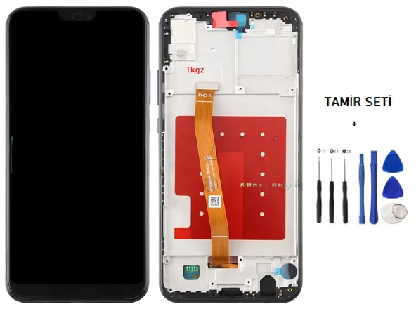 Tkgz Huawei P20 Lite Lcd Ekran Dokunmatik SERVİCE PACK - FULL ÇITALI SİYAH + TAMİR SETİ - Resim 2