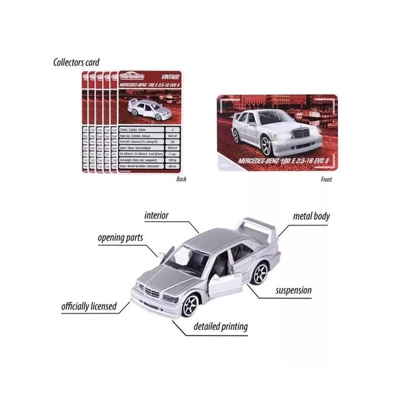 Majorette Vintage Metal Diecast Gri Mercedes Benz 190 E 2.5-16 Evo II - 5