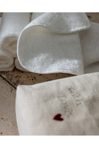Solene 6'lı Pamuklu Havlu Seti - Beyaz/Kırmızı - Resim 6