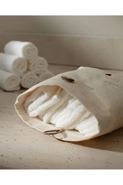 Solene 6'lı Pamuklu Havlu Seti - Beyaz/Kırmızı - Resim 5