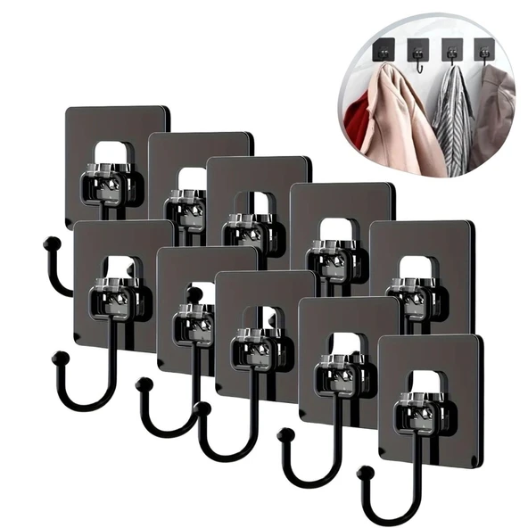 BUFFER® 10 Adet Duvara, Dolapa Yapışan Güçlü Yapışkanlı Siyah Duvar Askısı - 1