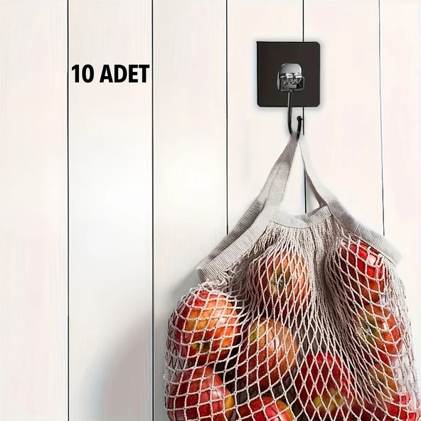 BUFFER® 10 Adet Duvara, Dolapa Yapışan Güçlü Yapışkanlı Siyah Duvar Askısı - 5
