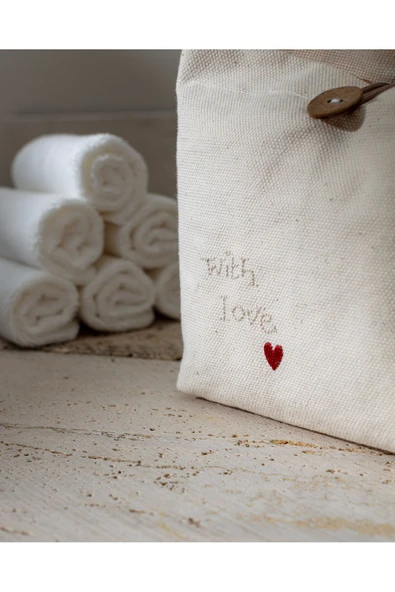 Solene 6'lı Pamuklu Havlu Seti - Beyaz/Kırmızı - Resim 2