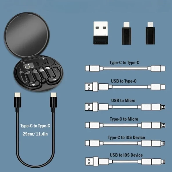BUFFER® 60w Destekli Kablo Kutusu Seyahat Kablo Seti 5'i 1 arada USB Type-C Şarj Kablosu Seti - 3