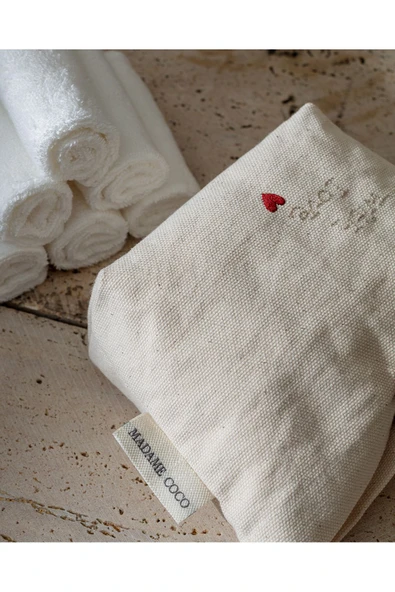 Solene 6'lı Pamuklu Havlu Seti - Beyaz/Kırmızı - Resim 4