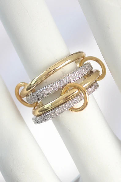 Pirinç Gold Renk Zirkon Taşlı Halka Detaylı Kadın Yüzük - TJ-BYK3752