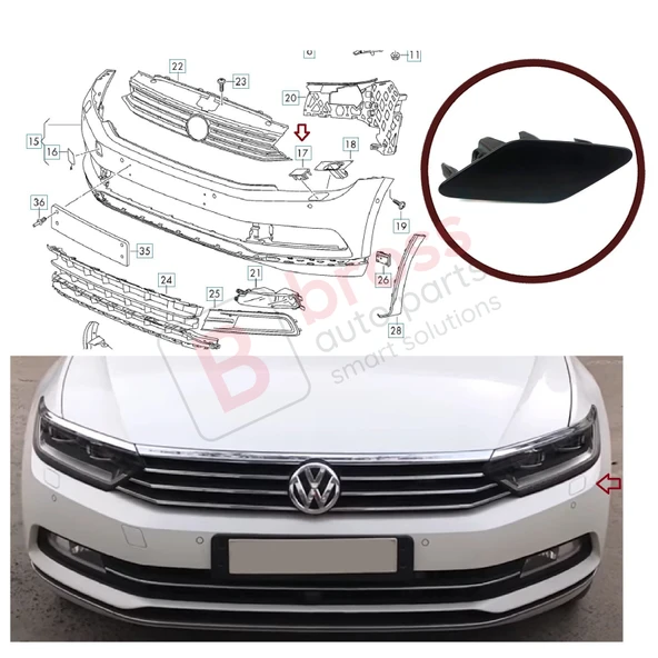 VW Passat 2015-2019 için Far Yıkama Kapağı Sol 3G0807937 ürün görseli 1