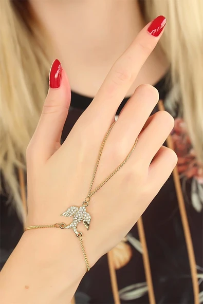 Gold Renk Zirkon Taşlı Kırlangıç Şahmeran Bileklik