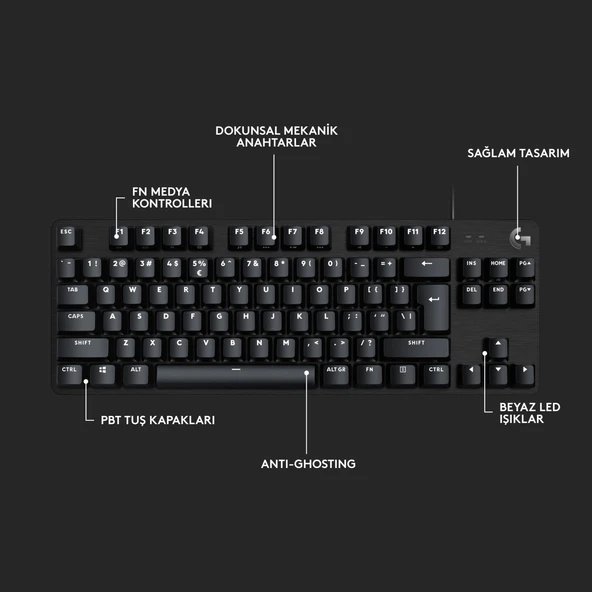 Logitech G413 TKL Kablolu Mekanik Oyuncu Klavyesi 920-010564 - Resim 8