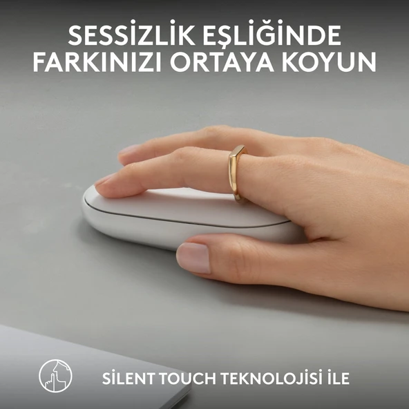 Logitech M350s Pebble 2 Bluetooth Kablosuz Sessiz Kompakt Mouse - Beyaz - Resim 5